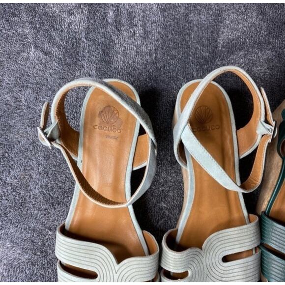 NEW $730 COCLICO Midwood Wedge Sandals ( 39 ) - Teal /‎ Mint Bundle - Picture 3 of 6
